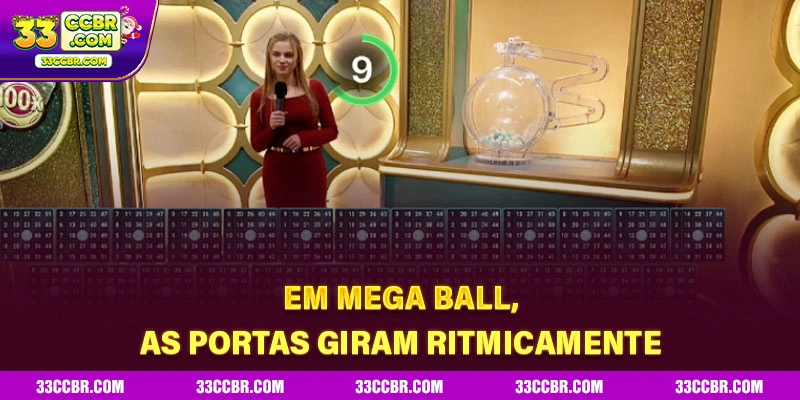 Em mega ball, as portas giram ritmicamente.